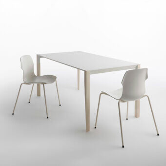 Exclusive Casamania Stereo chair built in Italy with smooth matte white synthetic seat and matching metal legs
