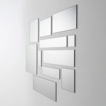 Distinguished Horm Ute Minimal mirror crafted with a thin dark edge and glossy reflective anodized extruded aluminum frame