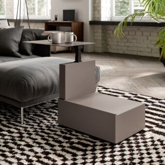 Distinguished Ozzio Italia Malibù side table with closed-pore lacquer and metal top in muted gray-taupe finish