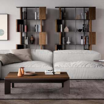 Exceptional Ozzio Italia Metrino lift top coffee table with dark wood and metal built in a matte finish