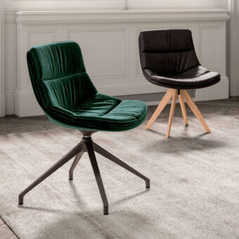Distinguished Ozzio Italia Sally-Sveva chair with stitched detailing and dark-toned metal base in matte finish green textile