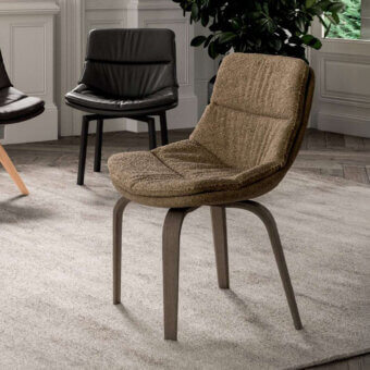 Harmonious Ozzio Italia Selena - Siria chair with textured brown textile upholstery and matte finished wooden legs