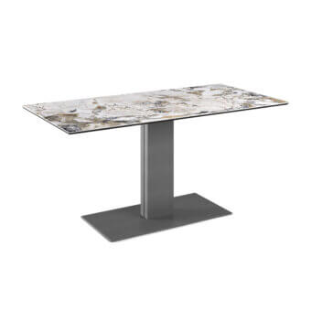 Exceptional Cattelan Italia Elvis Keramik table with marbled ceramic top and matte grey metal pedestal base
