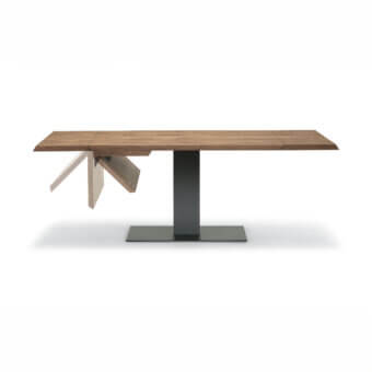 Exclusive Cattelan Italia Elvis Wood Drive table with a brown wooden tabletop and matte dark gray metal pedestal base