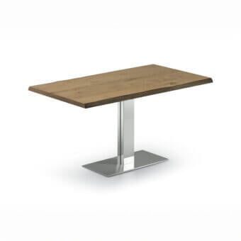 Exceptional Cattelan Italia Elvis Wood table with irregular Canaletto walnut top and satin stainless steel base crafted in Italy
