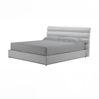 Elegant Cierre1972 Monet bed with light grey synthetic leather upholstery and matte finish, built with chromed metal bases