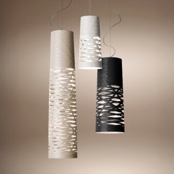 Captivating Foscarini Tress suspension lamp in black crafted with a woven fiberglass-based composite material and matte finish