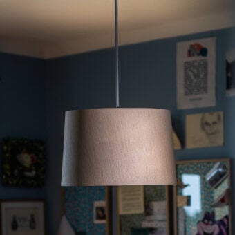 Superior Foscarini Twiggy Wood suspension lamp crafted in light beige limed maple oak with a dark gray fiberglass rod