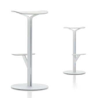 Harmonious MDF Italia Duetto stool with sinuous glass-filled polypropylene and powder-coated micro-goffered steel frame in white finish