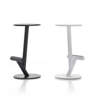 Distinguished MDF Italia Twig stool with black FreeForm integral polyurethane seat and micro-goffered steel structure built with a polypropylene footrest