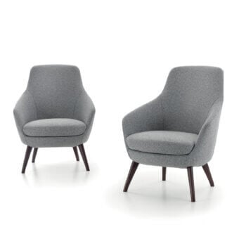 Superior Pacini & Cappellini Spring lounge chair with gray fabric upholstery and dark-toned solid ash wood base