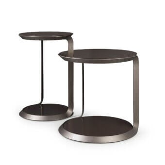 Elegant Turri Milano side table with glossy lacquered wood and curved brushed nickel metal structure