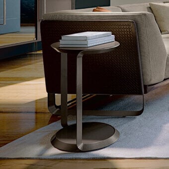 Superior Turri Milano side table with curved brushed nickel and glossy lacquered dark wood tabletop