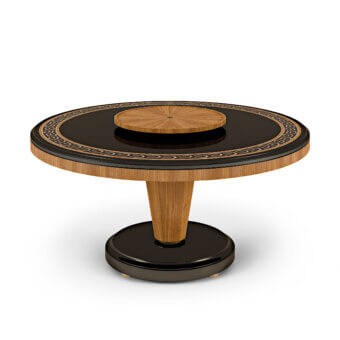 Distinguished BelMondo by Bellotti Ezio Lexington Avenue table with dark glossy tabletop and conical wood pedestal built in Italy