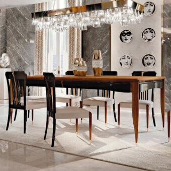 Distinguished BelMondo by Bellotti Ezio Lexington Avenue table crafted with glossy wood and sleek black apron with gold accents