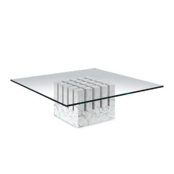 Distinguished Cattelan Italia Scacco coffee table with transparent glass and a sculpted white marble-like base crafted in Italy
