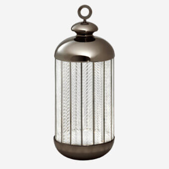 Exceptional Italamp Fata Morgana lamp with transparent hand-carved glass between glossy iron grey metal top and base