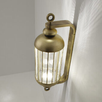 Exclusive Italamp Fata Morgana wall lamp with antique gold metal frame and transparent textured glass panels