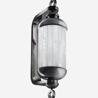 Exceptional Italamp Fata Morgana wall lamp with cylindrical hand-carved glass and iron grey finish