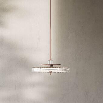 Distinguished Italamp Gilda suspension lamp with hand-carved transparent glass and satin methacrylate in a matte champagne finish