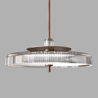 Distinguished Italamp Gilda suspension lamp crafted in hand-carved transparent glass with a matte corten metal structure and details