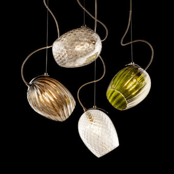Superior Italamp Nuce suspension lamp crafted in transparent blown glass with a dimpled texture and iron grey metal