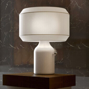 Elegant Italamp Odette Odile table lamp with ceramic base and off-white fabric lampshade in matte finish