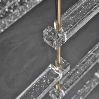 Refined Italamp Piola ceiling lamp with clear cast glass bars and light gold metal structure