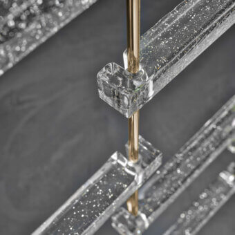 Exceptional Italamp Piola suspension lamp with refined cast glass bars and light gold metal structure