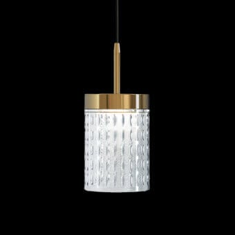 Superior Italamp Quarzo suspension lamp with textured glass and light gold metal structure crafted in Italy