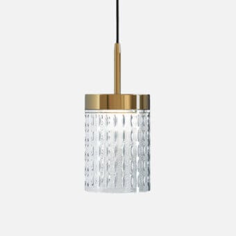 Elegant Italamp Quarzo suspension lamp with light gold metal and hand-cut transparent crystal diffuser