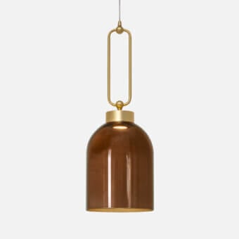 Distinguished Italamp Valentina suspension lamp with bell-shaped smoked glass diffuser and brushed gold metal hardware