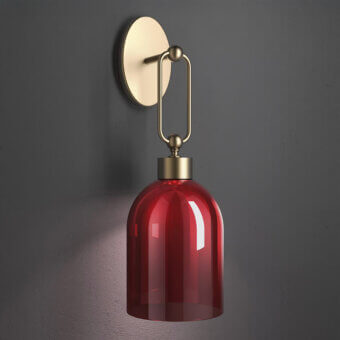Distinguished Italamp Valentina wall lamp with glossy red agatha glass diffuser and brushed gold metal support crafted in Italian design