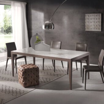 Superior Pacini & Cappellini Dominique table with Laminam® top and solid ash wood structure crafted in Italy