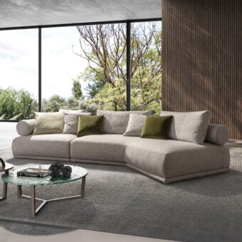 Superior Pacini & Cappellini Hills sectional with light beige woven upholstery and a wooden structure