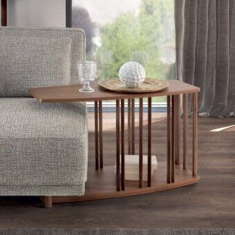 Distinguished Pacini & Cappellini Oasi side table with veneered top and base crafted in Canaletto Walnut with a warm brown finish