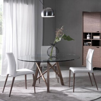 Exceptional Pacini & Cappellini Zeus table with woven solid ash base and elegant glass top