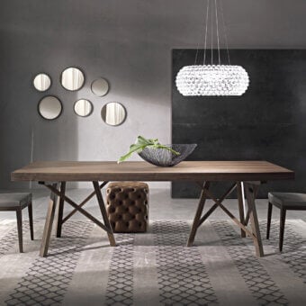 Exceptional Pacini & Cappellini Zeus table with woven solid ash legs and veneered ash wood rectangular top in medium brown finish