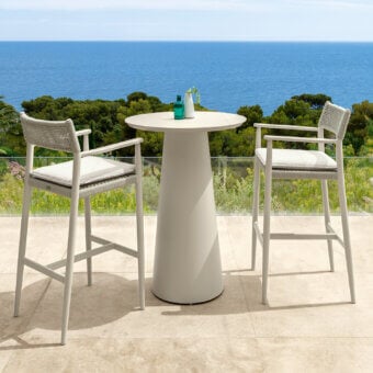Superior Talenti Dolcevita Alu bar stool with woven textile backrest and comfortable neutral-toned cushion