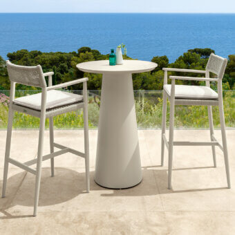 Distinguished Talenti Dolcevita Alu bar table with conical base and compact round top in light-tone finish