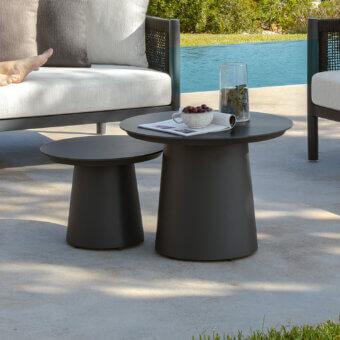Distinguished Talenti Dolcevita Alu coffee table with conical base and dark gray finish stoneware top
