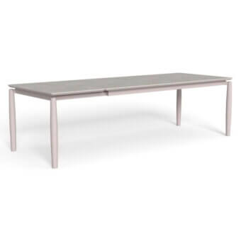 Superior Talenti Dolcevita Alu table with light gray stoneware top and sleek light pink aluminum legs