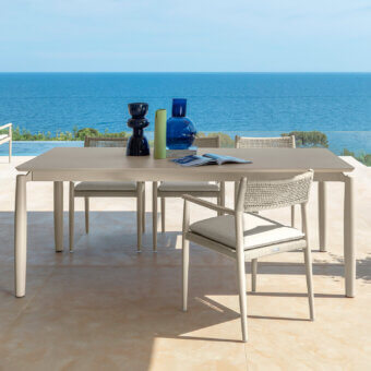 Superior Talenti Dolcevita Alu table in light beige crafted with slender legs and smooth matte finish