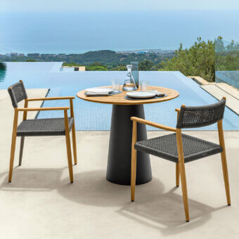 Distinguished Talenti Dolcevita Wood armchair with graceful teak wood and dark gray woven textile construction