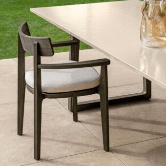 Superior Talenti Ever armchair with a solid wooden structure and comfortable light-colored textile upholstery in a dark matte finish