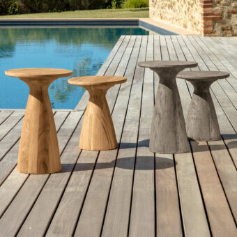 Superior Talenti Parker side and coffee table crafted in light brown wood with smooth finish and flared base