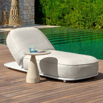 Distinguished Talenti Swipe lounger with light gray woven upholstery and matte white metal frame
