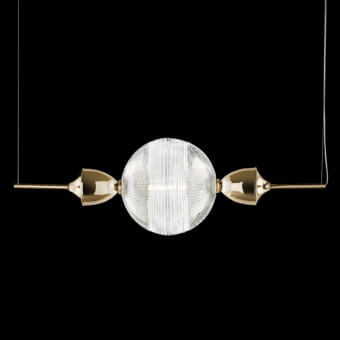 Refined Italamp Frida suspension lamp with light gold metal and hand-cut blown crystal diffuser crafted in Italy