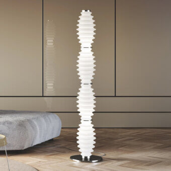 Elegant Italamp Grand Collier floor lamp with blown white glass diffuser and iron grey finished metal rings