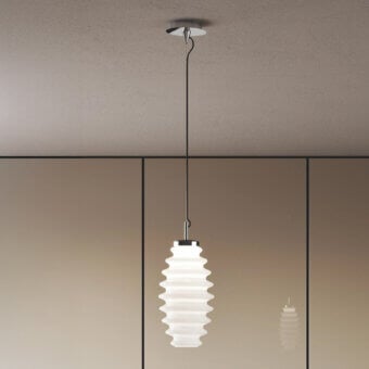Elegant Italamp Grand Collier suspension lamp with white blown glass shade and refined iron grey metal structure